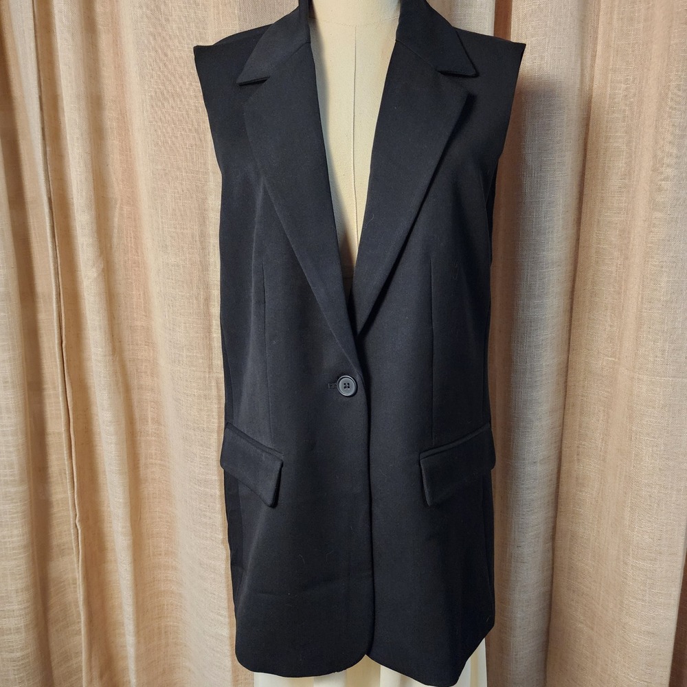 Steve Madden Women's L Black Longline Sleeveless Blazer Vest Button Front